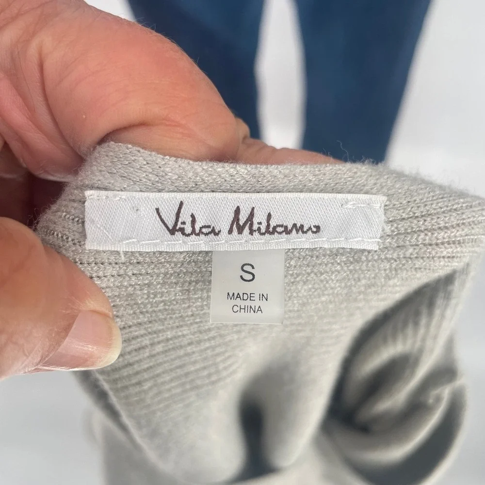 Vila Milano Women's Small Gray Ribbed Knit Button Accent Long Sleeve Pullover‎
